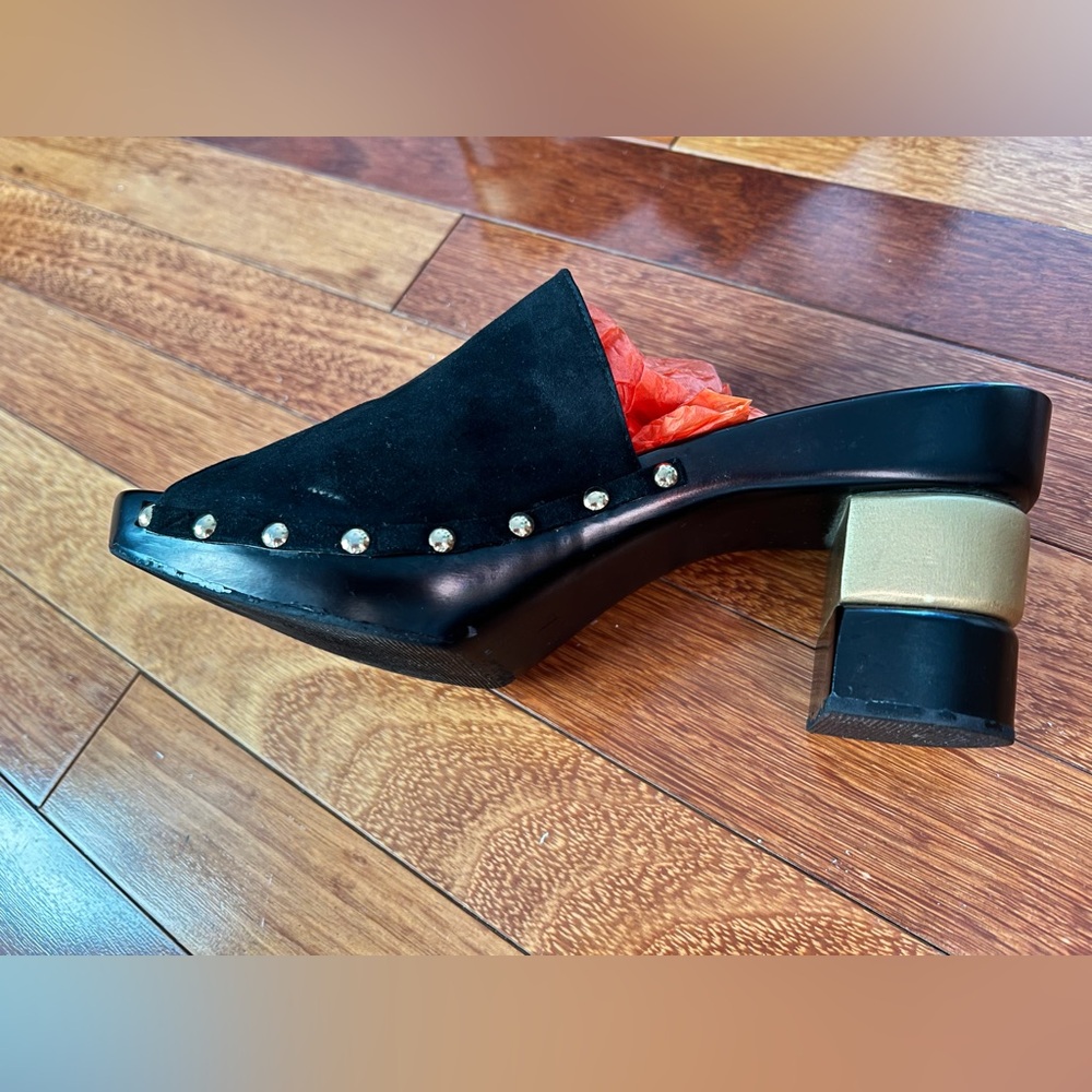 Vintage 1970’s Salvatore Ferragamo Black and Gold Mules EUC For age! Sz 10 - Picture 5 of 10